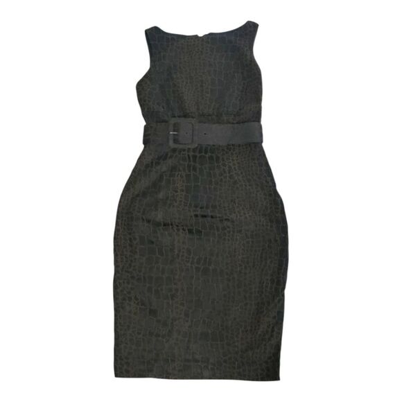 Cache Luxe Black Croc-Embossed Midi Dress Size 4 - Picture 2 of 11